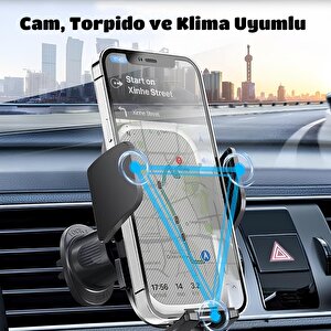 Araç Içi Cam, Torpido, Klima, Uyumlu Ayarlanabilir Vantuzlu Premium Telefon Tutucu Stand