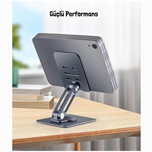 Telefon Ve Tablet Tutucu 360° Hareketli Dönen, Katlanabilir Metal Alüminyum Masaüstü Stand