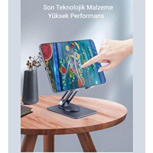 Telefon Ve Tablet Tutucu 360° Hareketli Dönen, Katlanabilir Metal Alüminyum Masaüstü Stand