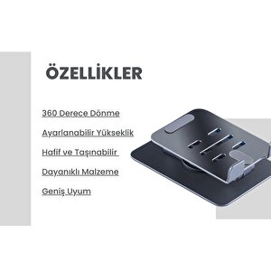 Cosmostech Telefon Ve Tablet Tutucu 360° Hareketli Dönen, Katlanabilir Metal Alüminyum Masaüstü Stand