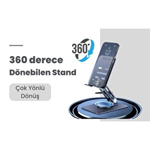 Cosmostech Telefon Ve Tablet Tutucu 360° Hareketli Dönen, Katlanabilir Metal Alüminyum Masaüstü Stand