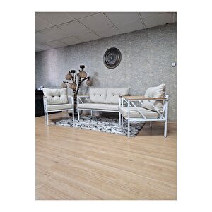 Beyaz Boyalı Bahçe - Balkon - Mutfak Çay Seti Takımı Bahçe Koltuk Takımı