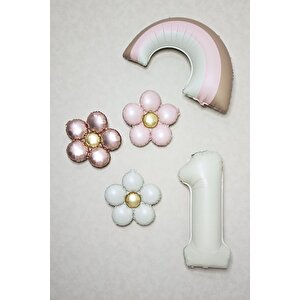 Retro Papatya Retro Pembe Gökkuşağı Tema Yaş Balonlu Doğum Günü Balon Seti 3