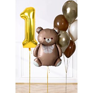 Retro Ayı Tema Yaş Balonlu Doğum Günü Balon Zinciri Seti Büyük Yaş Balonlu 5