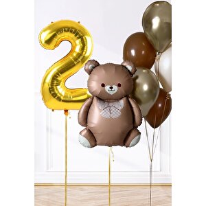 Retro Ayı Tema Yaş Balonlu Doğum Günü Balon Zinciri Seti Büyük Yaş Balonlu 5