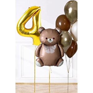 Retro Ayı Tema Yaş Balonlu Doğum Günü Balon Zinciri Seti Büyük Yaş Balonlu