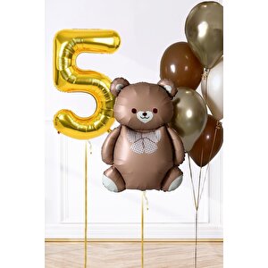 Retro Ayı Tema Yaş Balonlu Doğum Günü Balon Zinciri Seti Büyük Yaş Balonlu