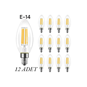 Fılament Candle-4  4w Flament Led Ampul  Beyaz Işık  12 Adet