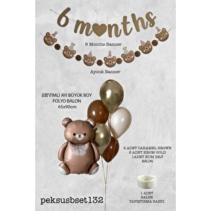 Retro Ayı 6 Aylık , Yarım Yaş Partisi Süsleme Seti Retro Ayı Balon 6 Months Bannerlı Balon Seti