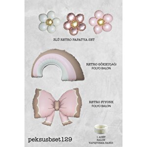 Retro Pembe Gökkuşağı Fiyonk Ve Papatyalar Balon Seti