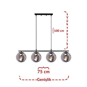 Poki Modern Yemek Masası, Oturma Grubu, 4'lü Füme Camlı Avize