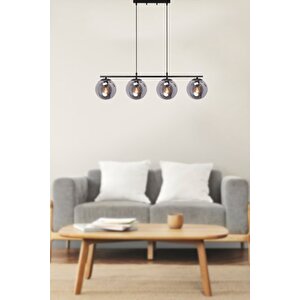 Poki Modern Yemek Masası, Oturma Grubu, 4'lü Füme Camlı Avize