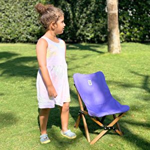 Bag The Joy Kids Katlanir Ahşap Kamp & Bahçe Sandalyesi̇ Antrasi̇t İskelet – Mor Kilif