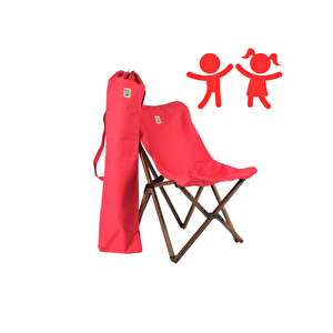 Kids Katlanir Ahşap Kamp & Bahçe Sandalyesi̇ Antrasi̇t İskelet – Kirmizi Kilif