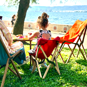 Bag The Joy Kids Katlanir Ahşap Kamp & Bahçe Sandalyesi̇ Antrasi̇t İskelet – Kirmizi Kilif