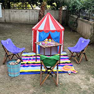 Bag The Joy Kids Katlanir Ahşap Kamp & Bahçe Sandalyesi̇ Kahverengi̇ İskelet – Mor Kilif