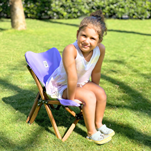 Bag The Joy Kids Katlanir Ahşap Kamp & Bahçe Sandalyesi̇ Kahverengi̇ İskelet – Mor Kilif