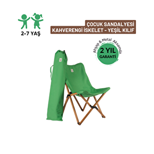 Kids Katlanir Ahşap Kamp & Bahçe Sandalyesi̇ Kahverengi̇ İskelet – Yeşi̇l Kilif
