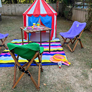 Bag The Joy Kids Katlanir Ahşap Kamp & Bahçe Sandalyesi̇ Kahverengi̇ İskelet – Yeşi̇l Kilif