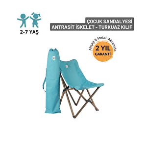 Kids Katlanir Ahşap Kamp & Bahçe Sandalyesi̇ Antrasi̇t İskelet – Turkuaz Kilif