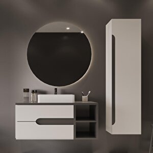 Roza 100 Cm Mdf Banyo Dolabı Seti Ve Boy Dolabı Antrasit Beyaz