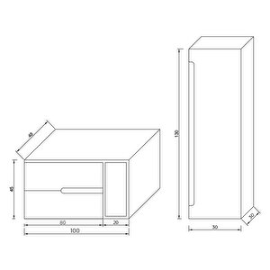 Roza 100 Cm Mdf Banyo Dolabı Seti Ve Boy Dolabı Antrasit Beyaz