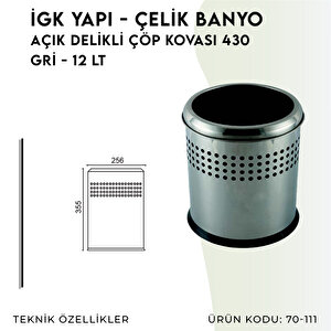 İgk Yapi - Çeli̇k Banyo Açik Deli̇kli̇ Çöp Kovasi 12lt Gri̇ (70-111)