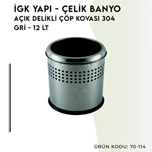 İgk Yapi - Çeli̇k Banyo Açik Deli̇kli̇ Çöp Kovasi 12lt Gri̇ (70-114)
