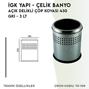 İgk Yapi - Çeli̇k Banyo Açik Deli̇kli̇ Çöp Kovasi 3lt Gri̇ (70-109)