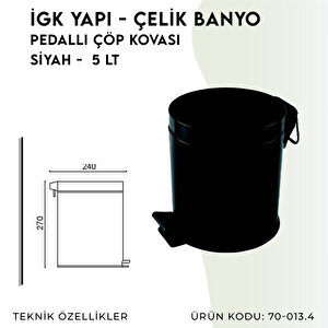 İgk Yapi - Çeli̇k Banyo Pedalli Çöp Kovasi 5lt Mat Si̇yah 430 (70-013.4)
