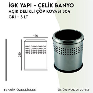 İgk Yapi - Çeli̇k Banyo Açik Deli̇kli̇ Çöp Kovasi 3lt Gri̇ (70-112)