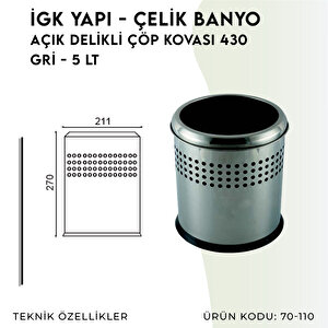 İgk Yapi - Çeli̇k Banyo Açik Deli̇kli̇ Çöp Kovasi 5lt Gri̇ (70-110)