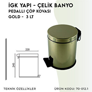 İgk Yapi - Çeli̇k Banyo Pedalli Çöp Kovasi 3lt Gold 430 (70-012.1)