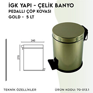 İgk Yapi - Çeli̇k Banyo Pedalli Çöp Kovasi 5lt Gold 430 (70-013.1)