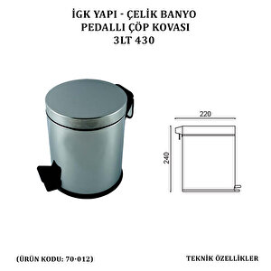 İgk Yapi - Çeli̇k Banyo Pedalli Çöp Kovasi 3lt 430 (70-012)