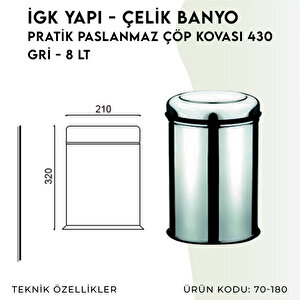 İgk Yapi - Çeli̇k Banyo Prati̇k Paslanmaz Çöp Kovasi 8lt 430 (70-180)