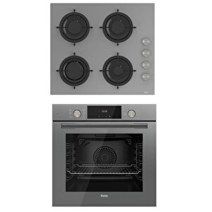 2'li Gri Cam Ankastre Set Qms63cpr Flowart Turbolu - Cs208 Gri Cam Ocak