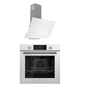 2'li Beyaz Cam Ankastre Set Flowart Qms63cb Turbolu - D064 60 Cm Beyaz Davlumbaz