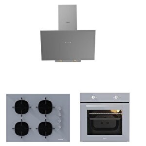Karma Gri Cam Ankastre Set 3481 Davlumbaz - Cs5665s01 65cm Ocak - Esty Aef6601s04 Firin