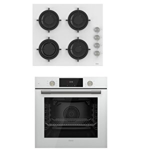 2'li Beyaz Cam Ankastre Set Flowart Qms63cb Turbo - Cs206 60cm Cam Ocak