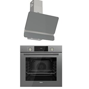 2'li Gri Cam Ankastre Set Qms63cpr Flowart Turbolu - D082 Gri 60cm Davlumbaz