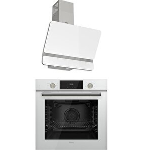 2'li Beyaz Cam Ankastre Flowart Qms63cb  Turbolu - D081 60 Cm Beyaz Cam Davlumbaz