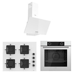 Beyaz Cam Ankastre Set D087 - Ss206 Kare - Xe61cb