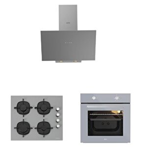 Karma Ankastre Gri Cam Set 3481 Davlumbaz - Cs5335s01 Ocak- Esty Aef6601s04 Firin