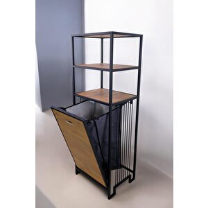 Digithome Metal Kirli Sepetli 3 Raflı Çok Amaçlı Banyo Düzenleyici Raf Organizer Siyah/atlantik Çam – Mrs-008 c1-1-369