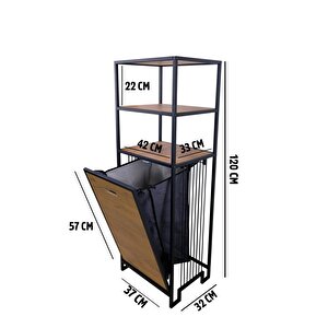 Digithome Metal Kirli Sepetli 3 Raflı Çok Amaçlı Banyo Düzenleyici Raf Organizer Siyah/atlantik Çam – Mrs-008 c1-1-369