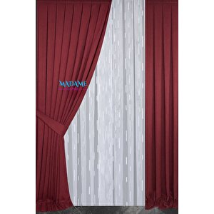 Magic V5 Bordo Fon Perde 1x3 Sık Pile 2 Kanat - + Masa Örtüsü + Runner + Kırlent Kılıfı + Bağlama