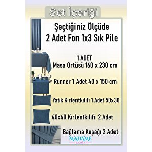 Magic V3 Indigo Fon Perde 1x3 Sık Pile 2 Kanat - Masa Örtüsü Runner Kırlent Kılıfı Bağlama 130x280 cm