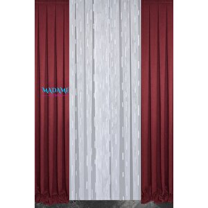 Magic V5 Bordo Fon Perde 1x3 Sık Pile 2 Kanat - + Masa Örtüsü + Runner + Kırlent Kılıfı + Bağlama 105x250 cm