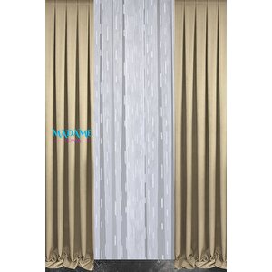 Magic V4 Bej Fon Perde 1x3 Sık Pile 2 Kanat - + Masa Örtüsü + Runner + Kırlent Kılıfı + Bağlama
